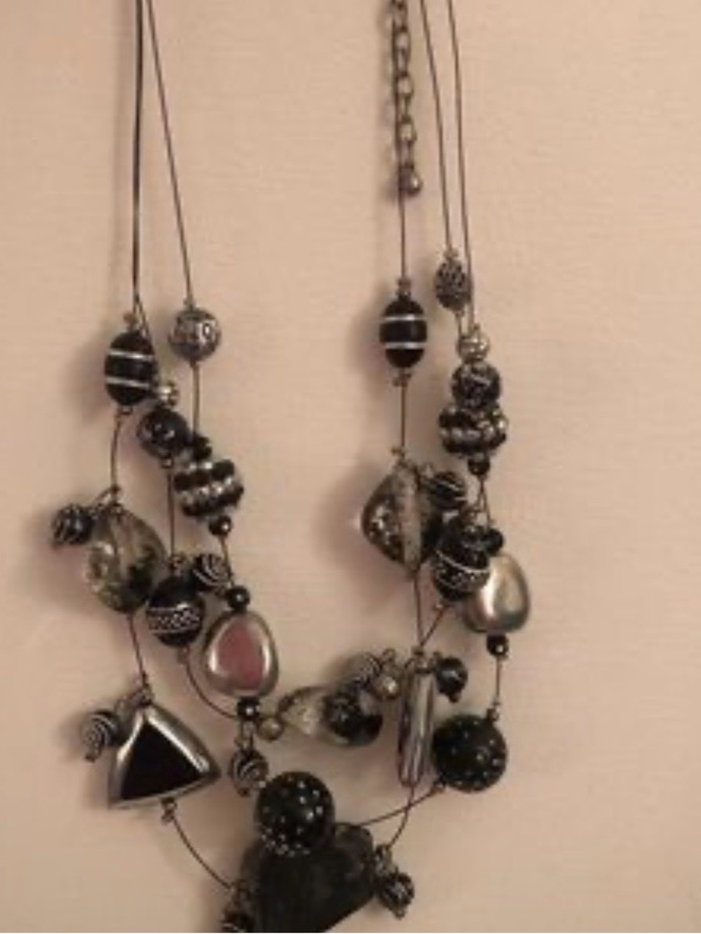 Steinmart Multi-Strand Black and Silver Beaded Statement Necklace